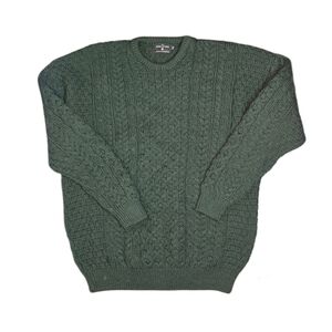Irish Fisherman Aran Cozy Sweater 100% Merino Wool Made in Ireland Cable Knit L